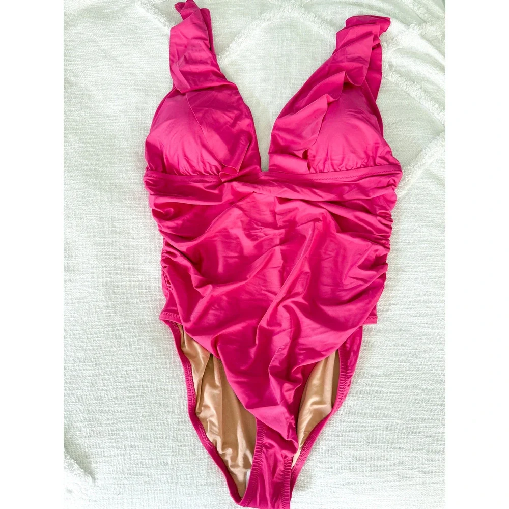 J. Crew | NWT | Ruched ruffle one-piece swimsuit in Radiant Fuchsia | Sz 22